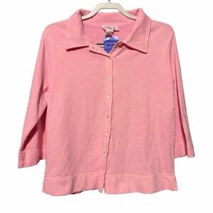 Fresh Produce Women's 100% Cotton 3/4 Sleeve Button-Up Shirt in Pink NWT